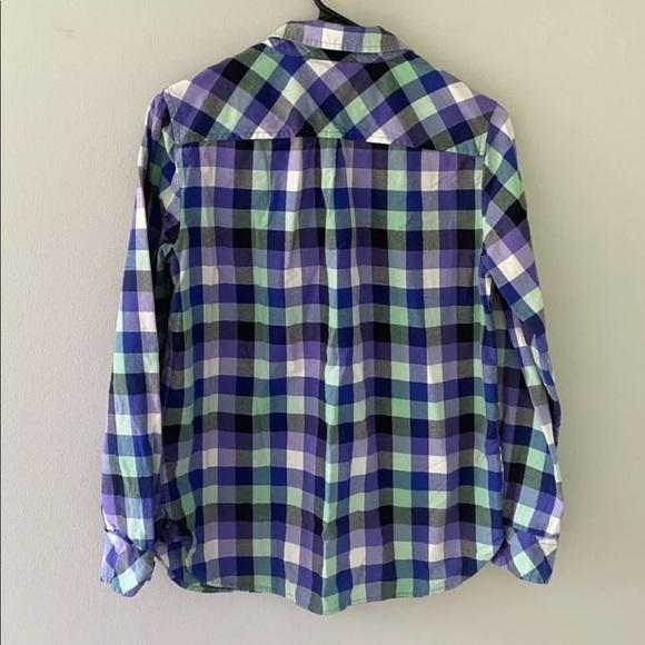 Talbots Purple Green Check Colorful Lightweight Spring Button Up Shirt Sz Small - Picture 3 of 7